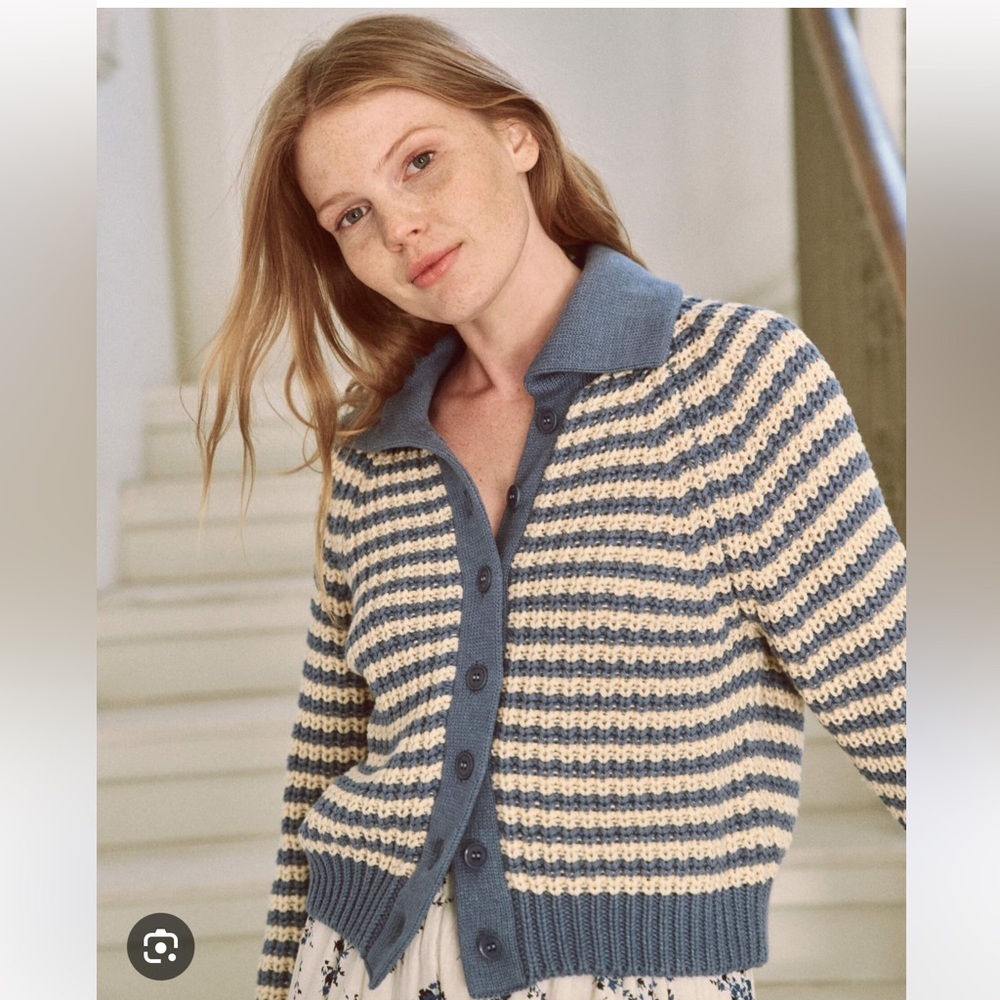 The Great. The Mini Collar Cardigan in Blue Moon Stripe Size 0